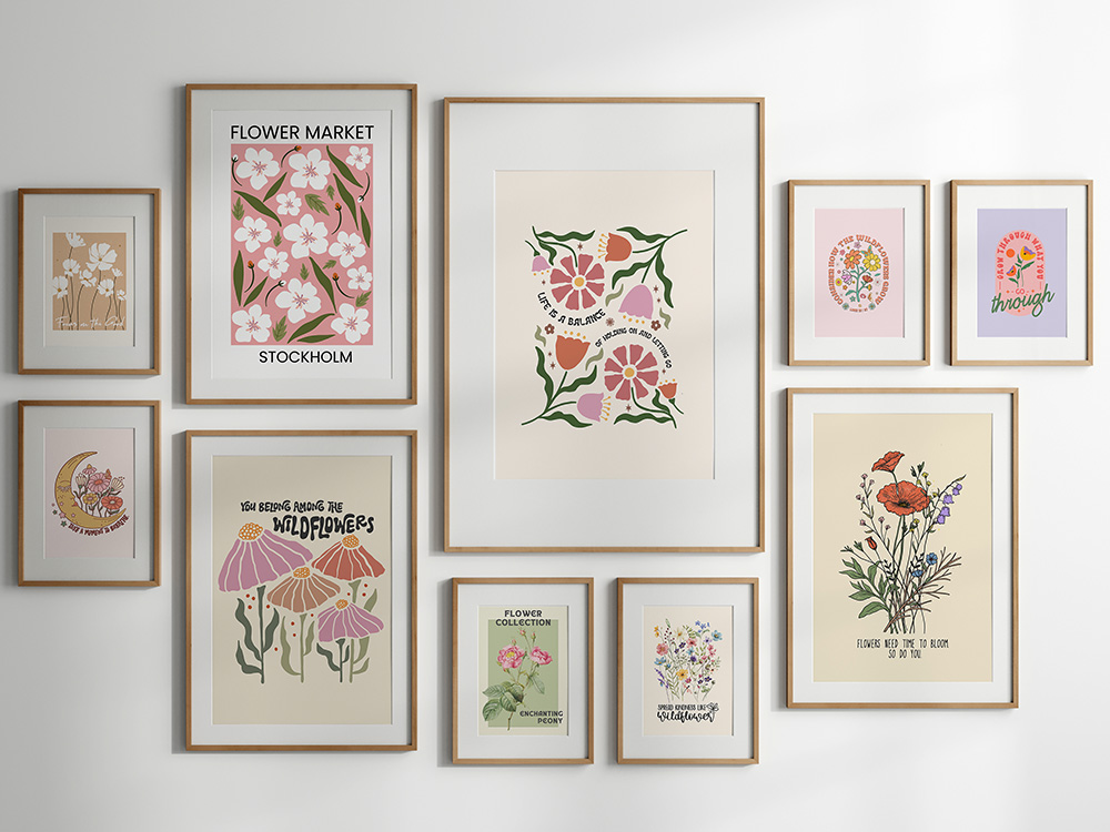 beautiful boho floral wall art set