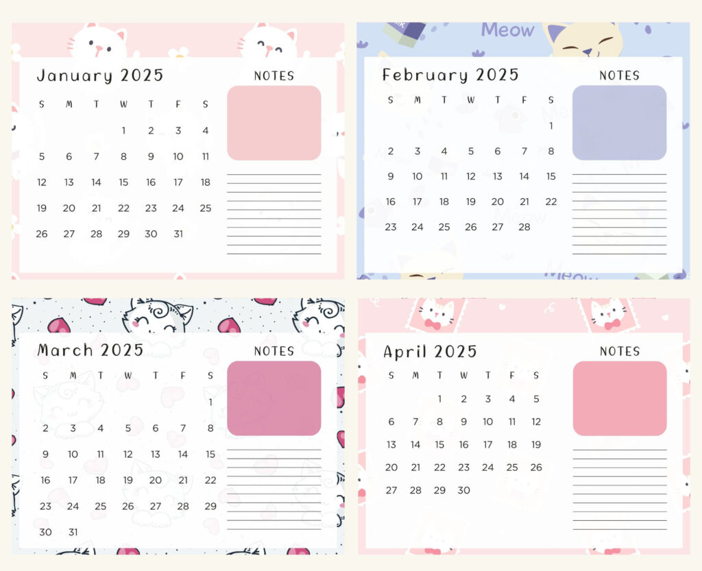 2025 cute cat calendar free printable