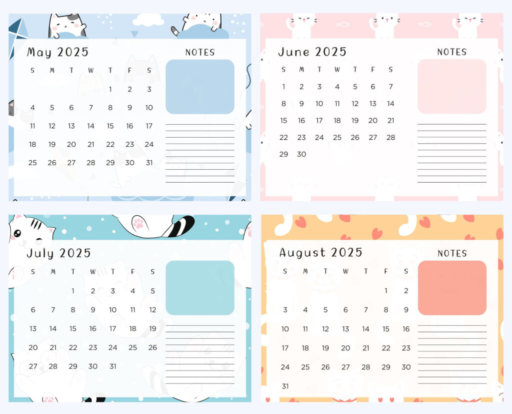 2025 cute cat calendar free printable