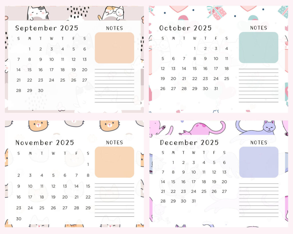 2025 cute cat calendar free printable