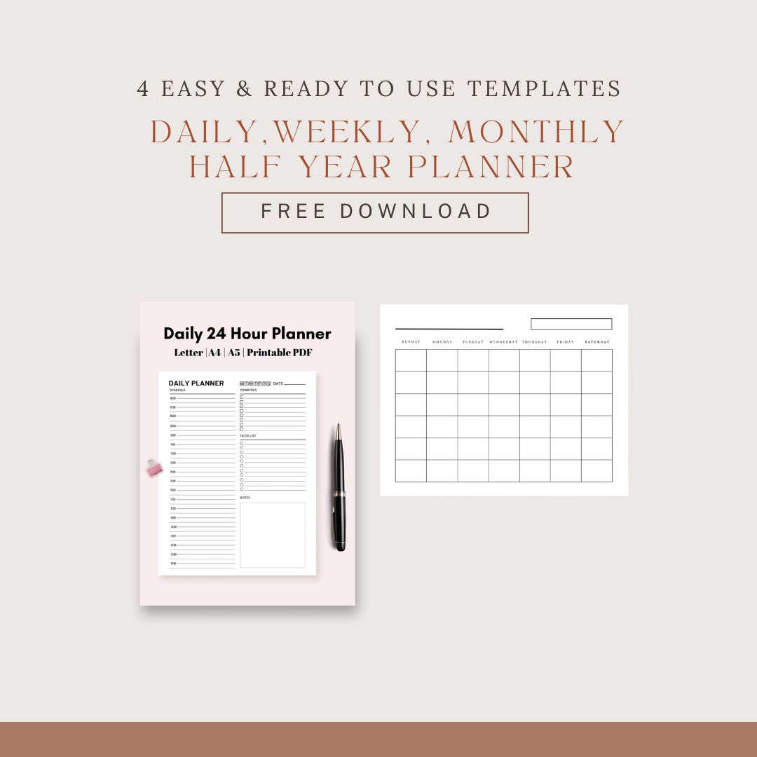 Free Minimalist Undated Monthly Calendar & Daily Planner Printables – Stay Organized with Style!