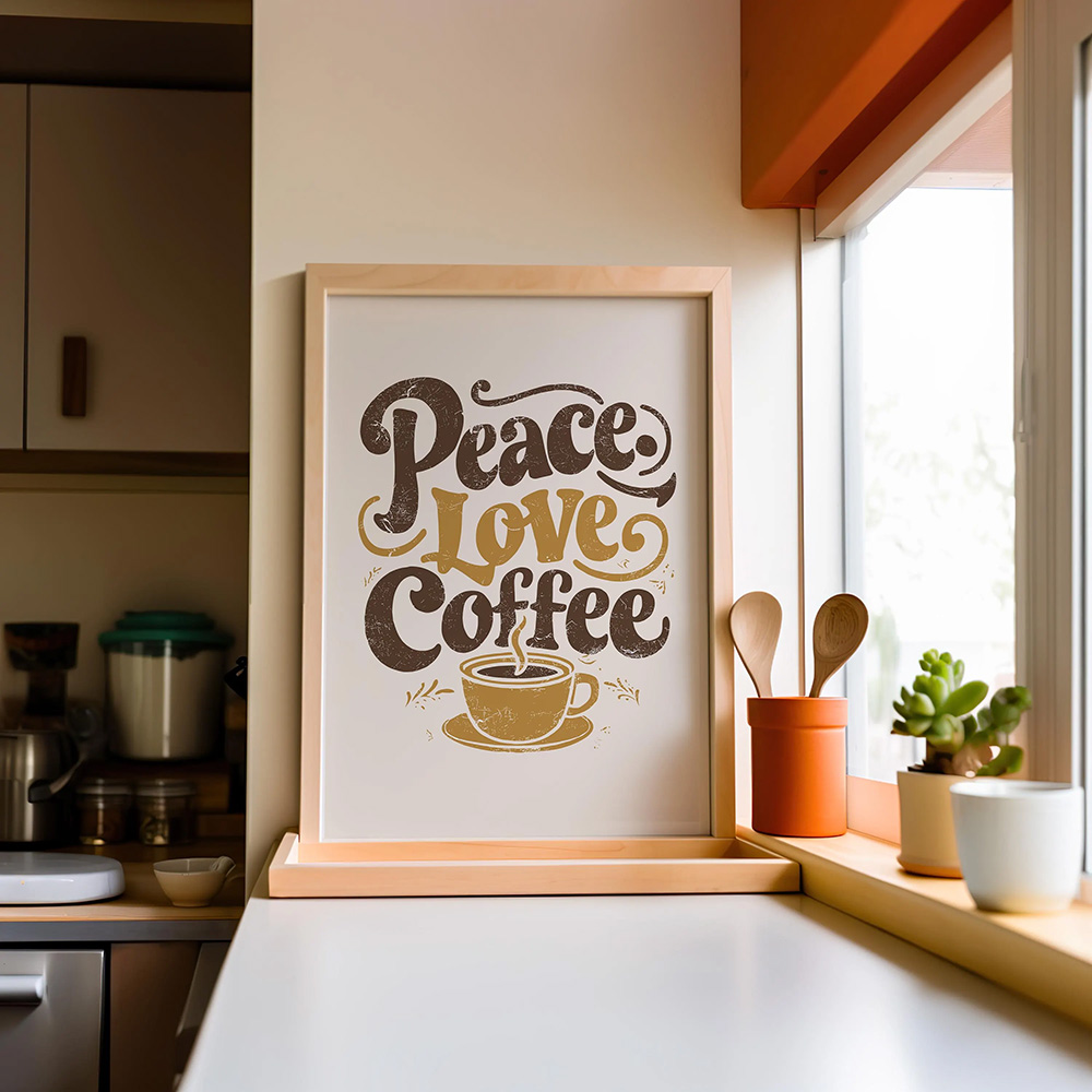 peace love coffee kitchen wall art print