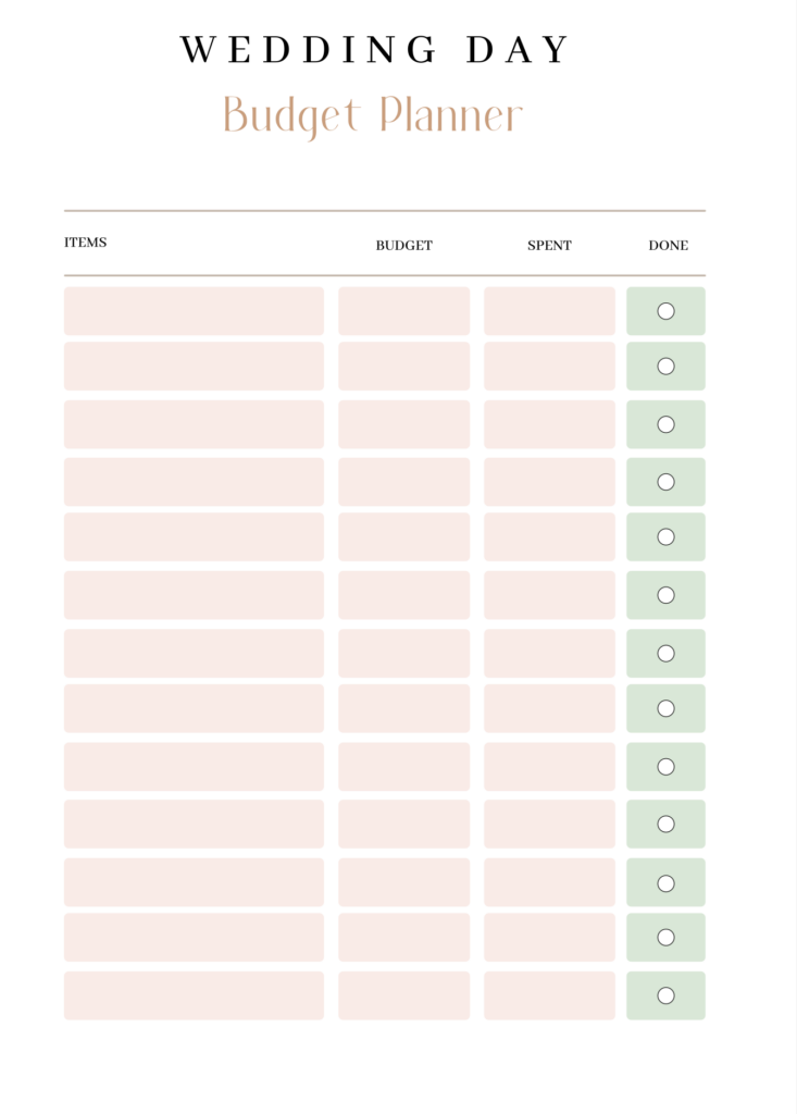 printable wedding planner