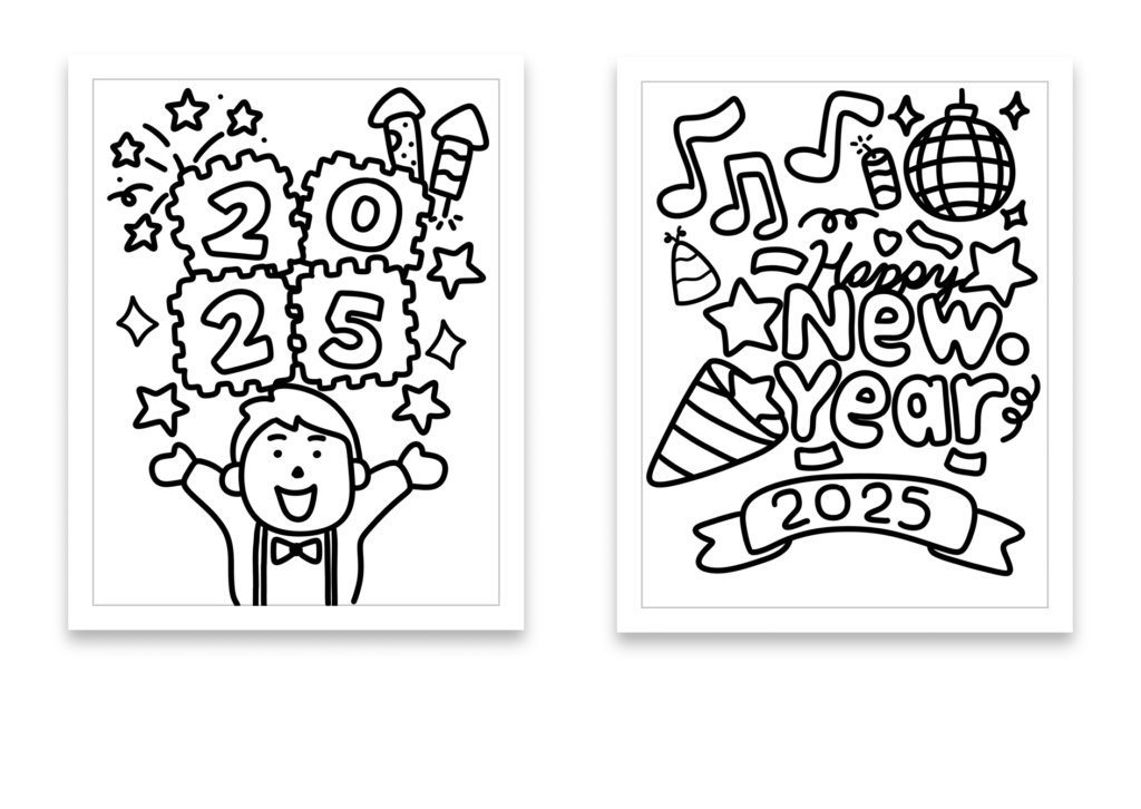 Our Happy New Year 2025 Coloring Pages are designed especially for kids to enjoy the festive spirit while exploring their artistic side