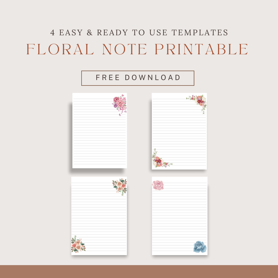 Free Floral Lined note Printable: Elegant Stationery for Journaling & Letter Writing