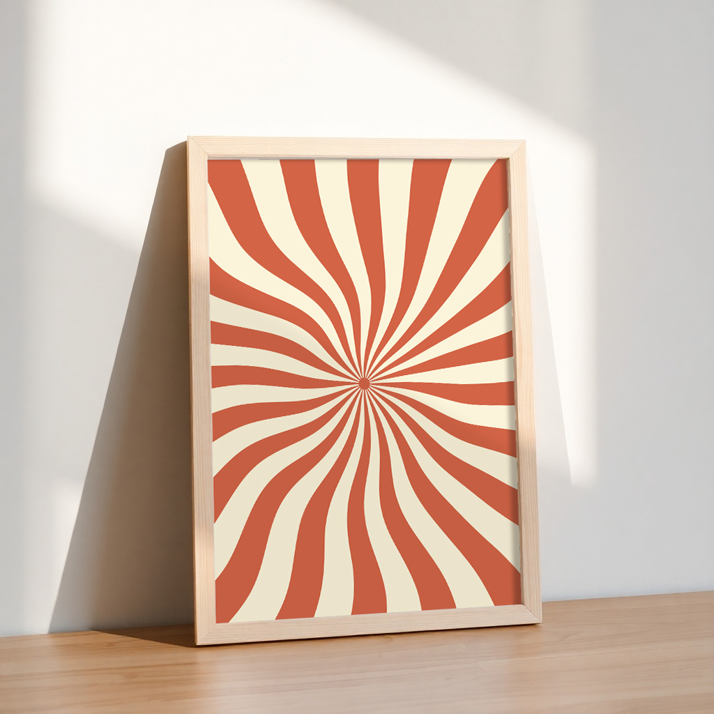 Free Download: Retro Red & Cream Spiral Wall Art Printable