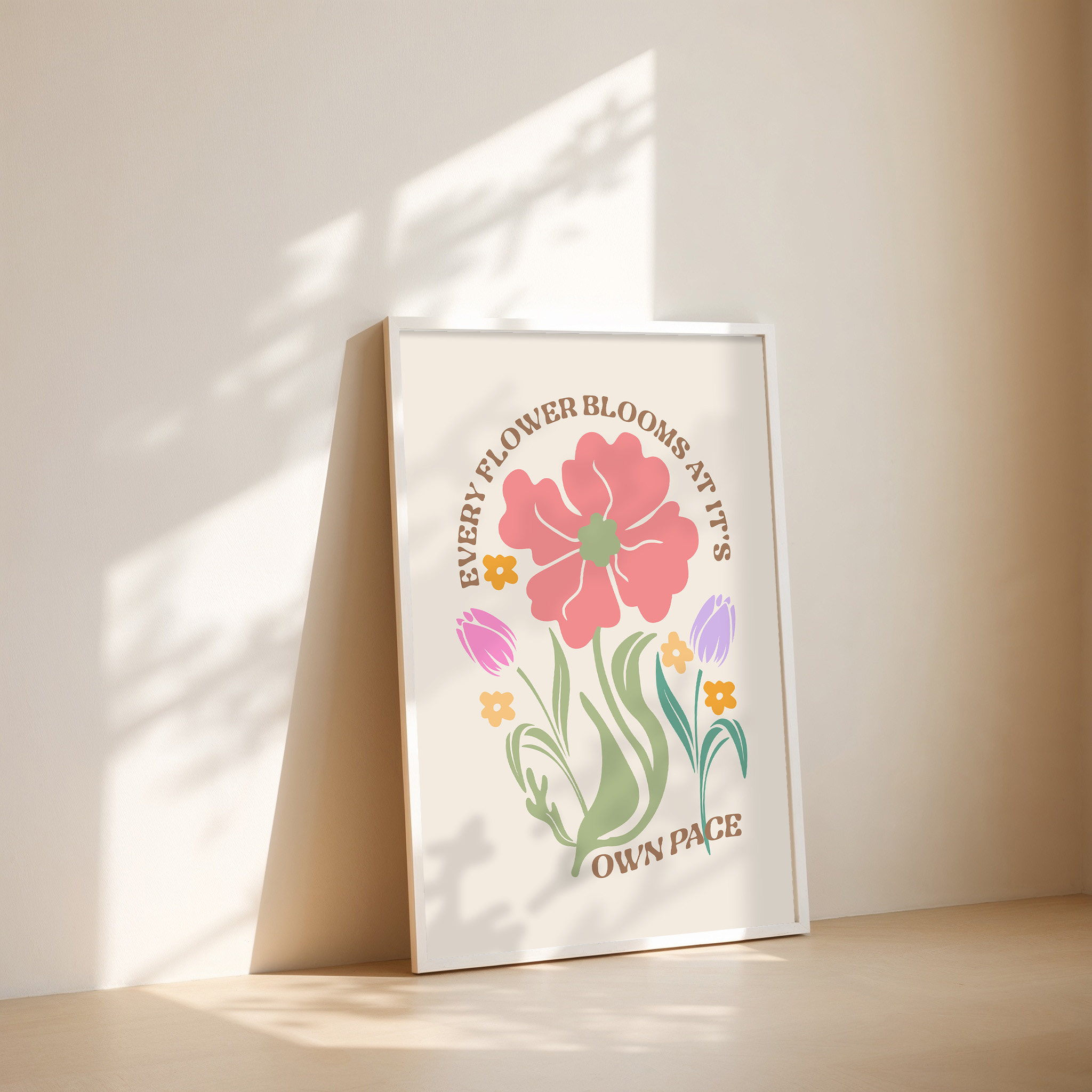 Free Download: “Every Flower Blooms at Its Own Pace” Floral Wall Art Printable